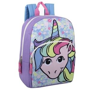 Rainbow Unicorn Backpack Travel School Adjustable Padded Straps Kids Purple